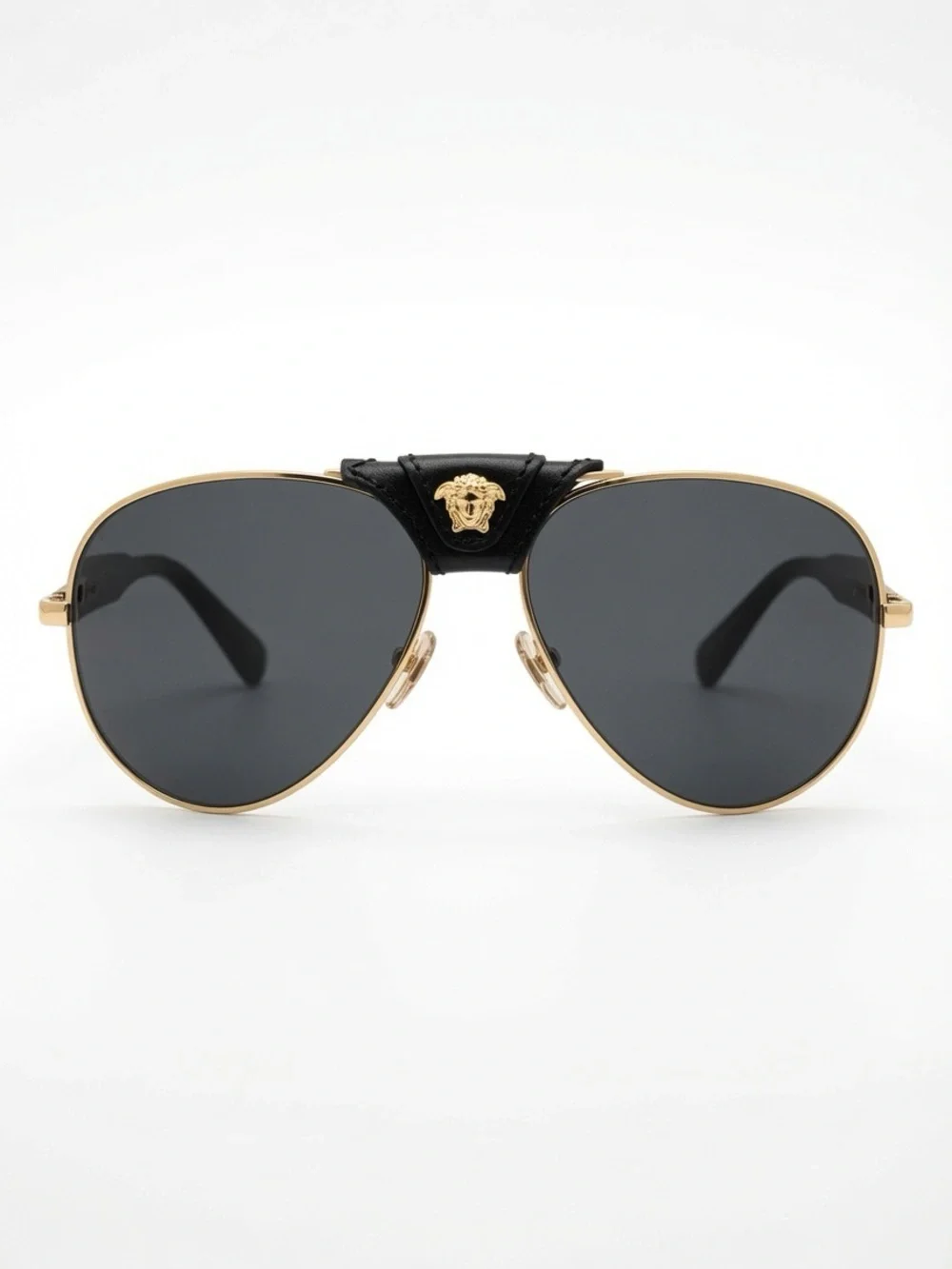 Versace sunglasses VE2150-Q (gold/black aviators with leather Medusa bridge)